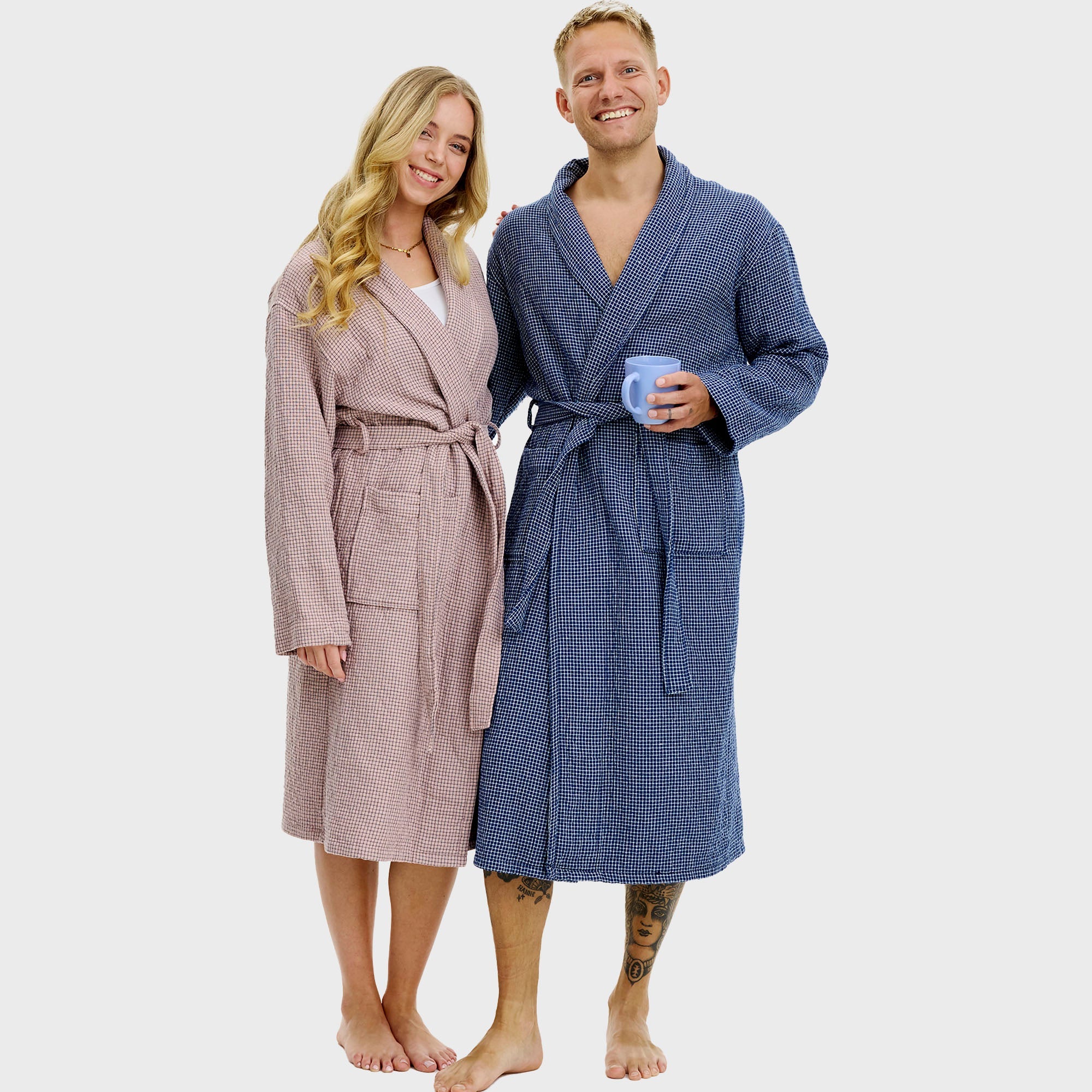 Bademantel blau kariert - Onesize